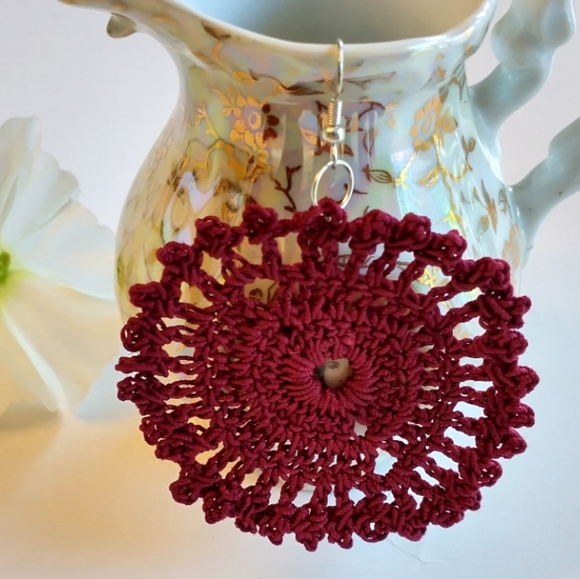 🌹 Burgundy Lace earrings lightweight Handmade - Picture 1 of 2